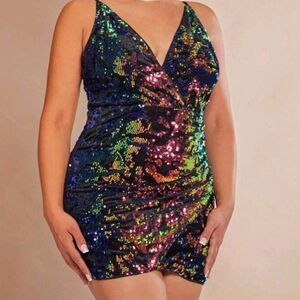 SheIn Rainbow Sequin Glitter Cami Mini Dress